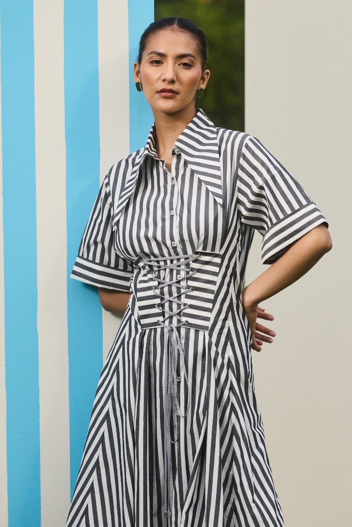 Corset Stripe Midi Dress