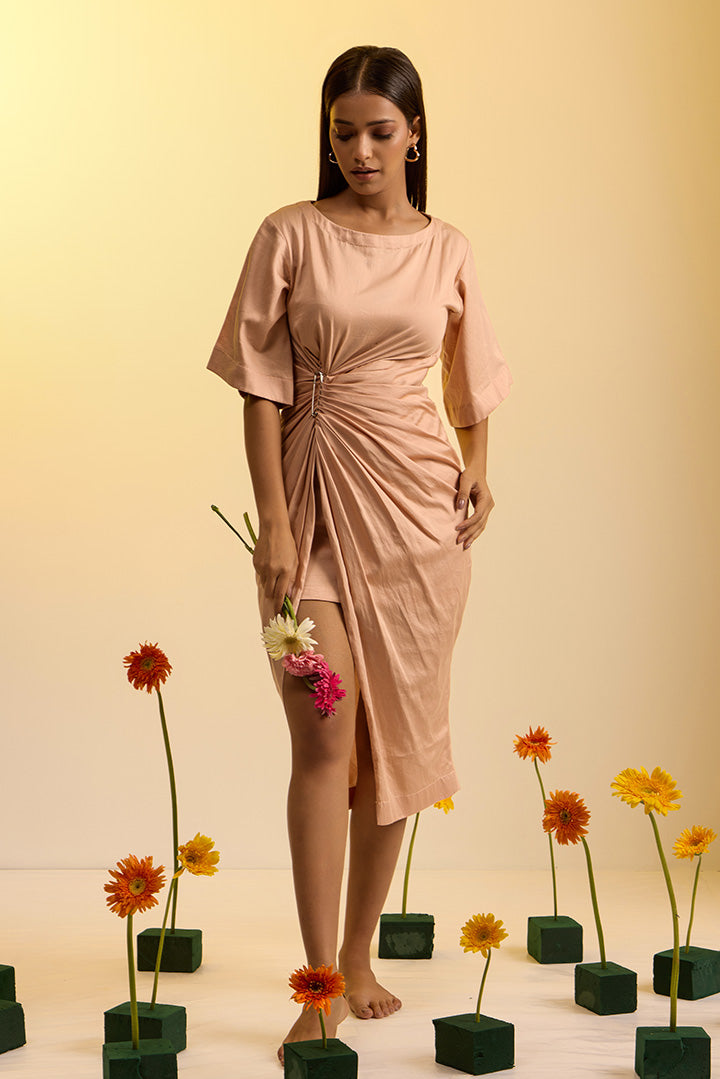 Draped Pin Midi Dress