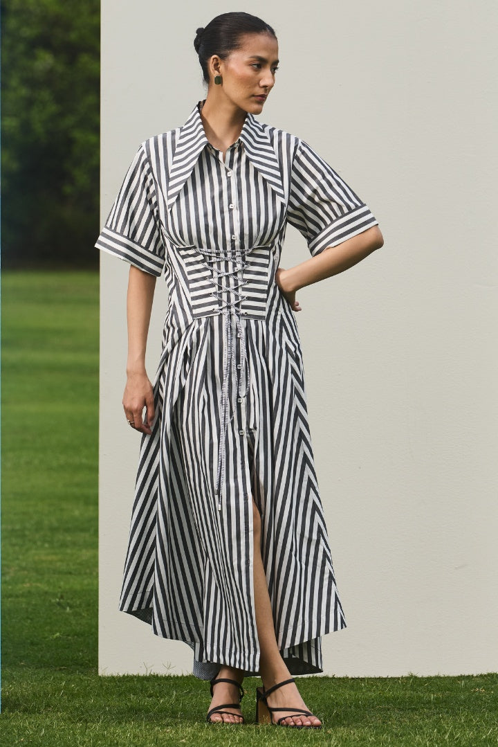 Corset Stripe Midi Dress