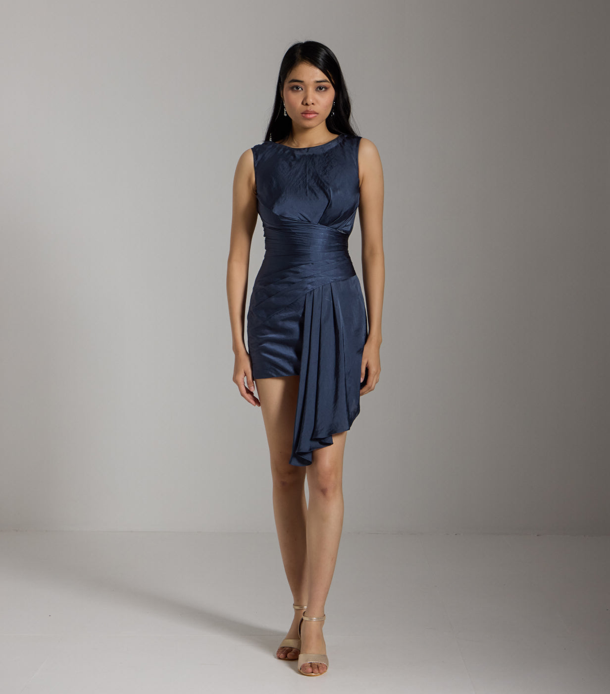Midnight Pleated Satin Dress