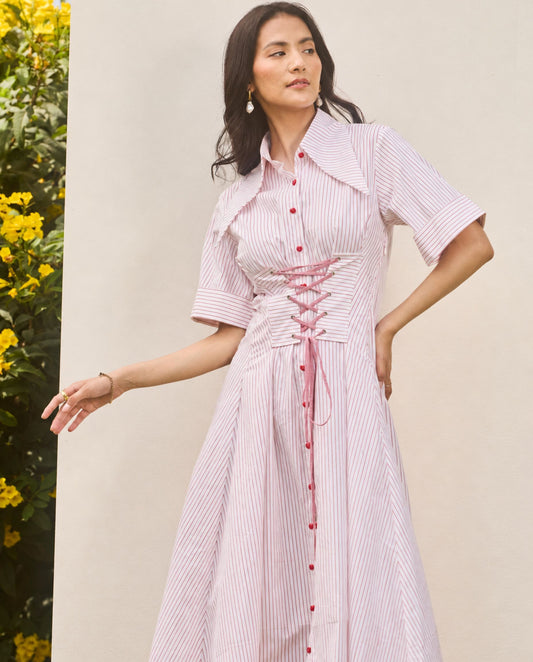 Corset Stripe Midi Dress