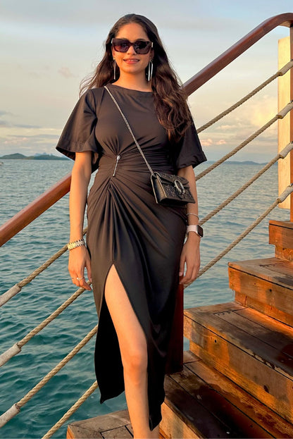 Draped Pin Midi Dress