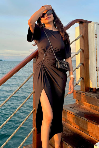 Draped Pin Midi Dress