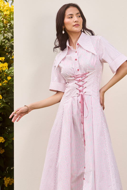 Corset Stripe Midi Dress